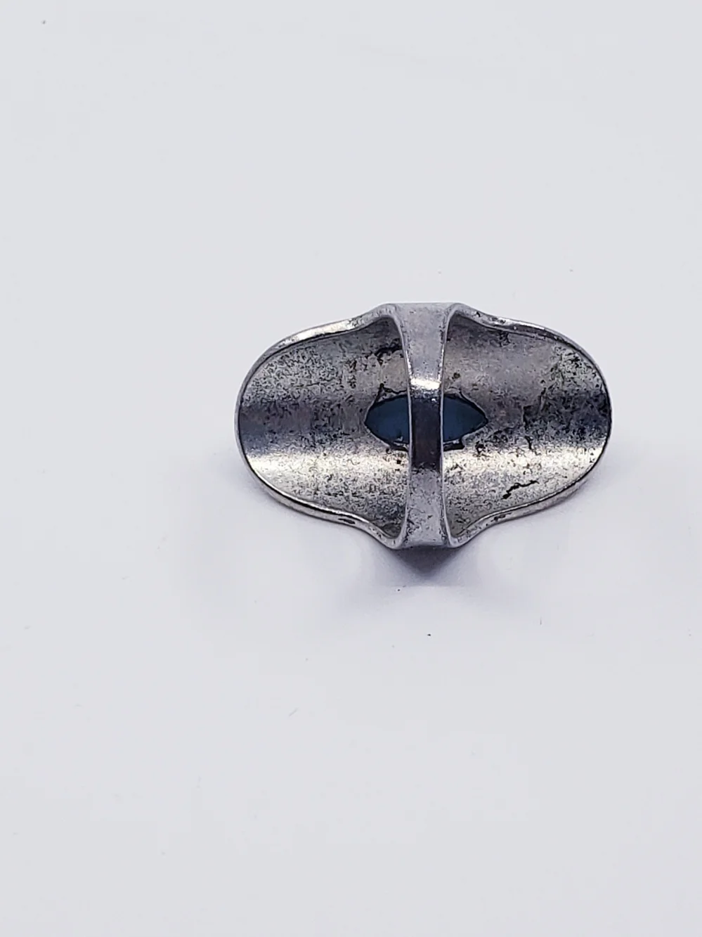 Silver Tone Boho Marquise Blue Stone Navajo Like Statement Ring Sz 6.75
